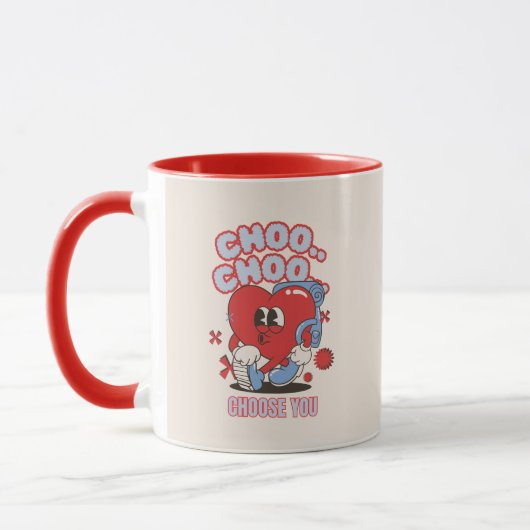 Groovy Red Heart Choo Choo Kies je Valentijnse  Mok (Links)