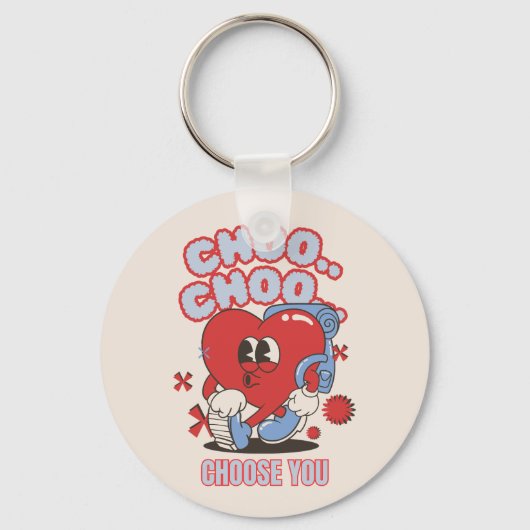 Groovy Red Heart Choo Choo Kies voor jou Valentijn Sleutelhanger (Voorkant)