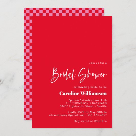 Groovy Red Pink Retro Checkerboard Vrijgezellenfee Kaart (Voorkant / Achterkant)