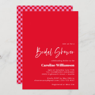 Groovy Red Pink Retro Checkerboard Vrijgezellenfee Kaart