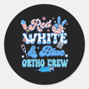 Groovy Red White Blue Ortho Crew Ortho Nurse 4th O Ronde Sticker