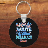 Groovy Red White Blue Pharmacy Crew Apotheker 4e Sleutelhanger (Voorkant)