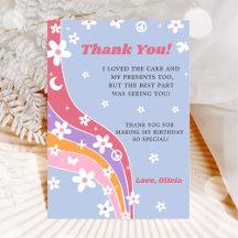 Groovy regenboog bloemrijke bedankkaart