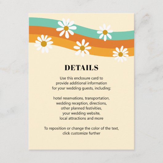 Groovy Regenboog jaren '70 Stijl Boho Daisy Bruilo Informatiekaartje (Voorkant)