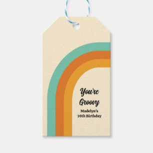 Groovy Regenboog jaren 70 Stijl Turquoise & Sinaas Cadeaulabel