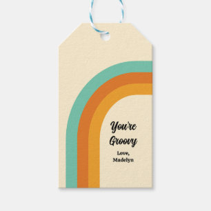 Groovy Regenboog jaren 70 Stijl Turquoise Sinaasap Cadeaulabel