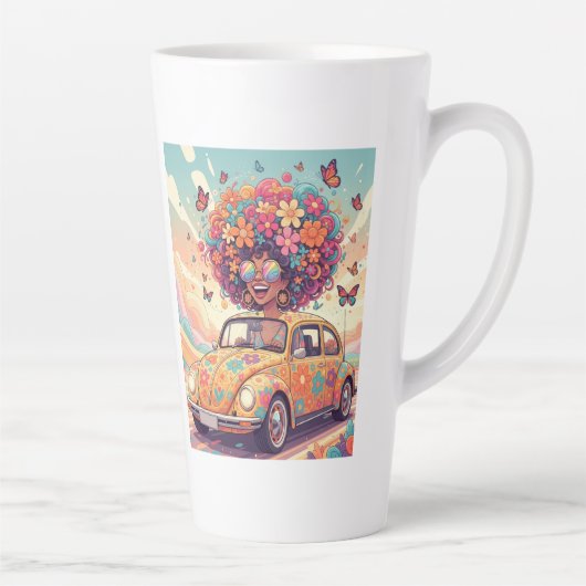 Groovy Regenboog Retro 70s Boho Flower Power Latte Mok (Rechts)