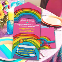 Groovy Regenboog Retro 70's Bruiloft Kleurrijke Fu