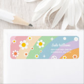 Groovy Regenboog Retro Daisy Verjaardagsfeest Etiket (Insitu)