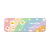 Groovy Regenboog Retro Daisy Verjaardagsfeest Etiket (Voorkant)