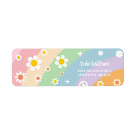 Groovy Regenboog Retro Daisy Verjaardagsfeest Etiket