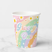 Groovy Regenboog Retro Daisy Verjaardagsfeest Papieren Bekers (Achterkant)