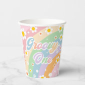 Groovy Regenboog Retro Daisy Verjaardagsfeest Papieren Bekers (Voorkant)
