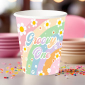 Groovy Regenboog Retro Daisy Verjaardagsfeest Papieren Bekers