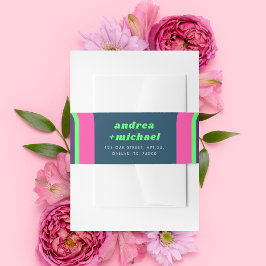 Groovy Regenboog Roze Teal Lime Groen Retro Bruilo Uitnodigingen Wikkel