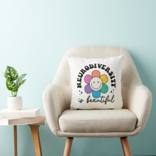 Groovy Regenboog Smiley Bloem Neurodiversiteit Kussen