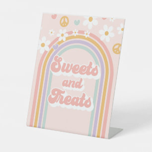 Groovy Regenboog Verjaardag Snoepjes en Traktaties Reclamebord Met Voetstuk