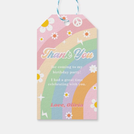 Groovy regenboog verjaardagsfeestje dank u cadeau  cadeaulabel (Achterkant)