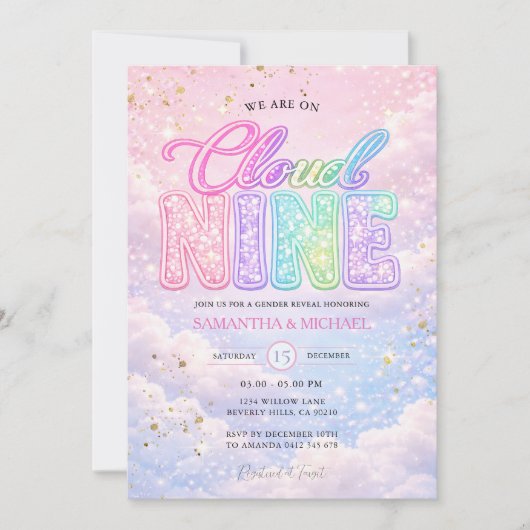 Groovy Regenwolk Nine Glitter Geslacht Reveal Kaart (Voorkant)