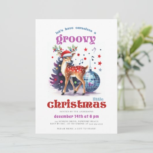 Groovy Rendier Disco Ball Grappig Kerstfeest Kaart (Staand voorkant)