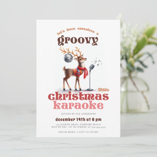 Groovy Rendier Karaoke Grappig Kerstfeest Kaart (Staand voorkant)