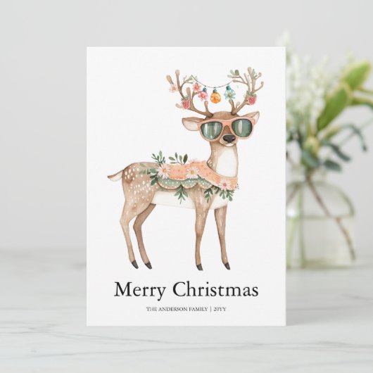 Groovy rendier Vakantie Kerstkaart (Staand voorkant)