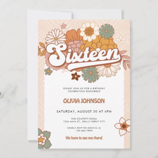 Groovy Retro 16e verjaardagsfeestje Kaart (Voorkant)