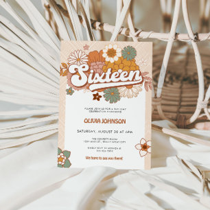 Groovy Retro 16e verjaardagsfeestje Kaart