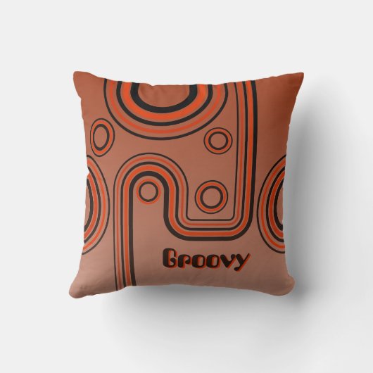 Groovy Retro 1960s Lineair Ontwerp Verbrand Sinaas Kussen (Achterkant)