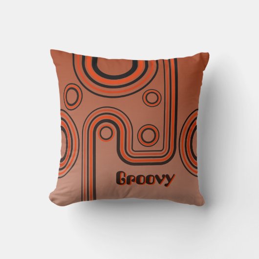 Groovy Retro 1960s Lineair Ontwerp Verbrand Sinaas Kussen (Voorkant)