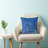 Groovy Retro 1960s Linear Design Blauw en Zwart Kussen (Stoel)
