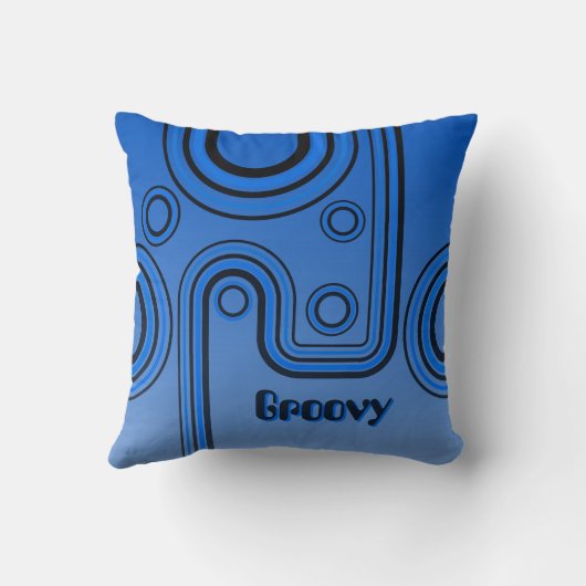 Groovy Retro 1960s Linear Design Blauw en Zwart Kussen (Achterkant)
