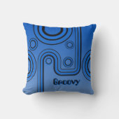 Groovy Retro 1960s Linear Design Blauw en Zwart Kussen (Voorkant)