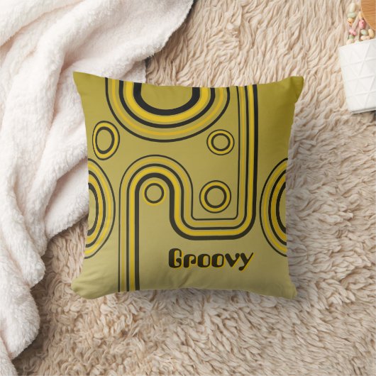 Groovy Retro 1960s Linear Design Geel en Zwart Kussen (Deken)