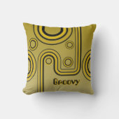 Groovy Retro 1960s Linear Design Geel en Zwart Kussen (Voorkant)