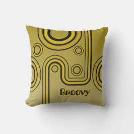 Groovy Retro 1960s Linear Design Geel en Zwart Kussen