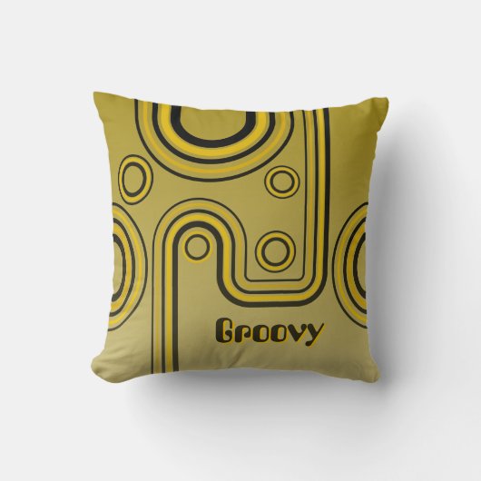 Groovy Retro 1960s Linear Design Geel en Zwart Kussen (Voorkant)