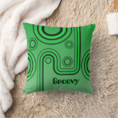 Groovy Retro 1960s Linear Design Groen en Zwart Kussen (Deken)