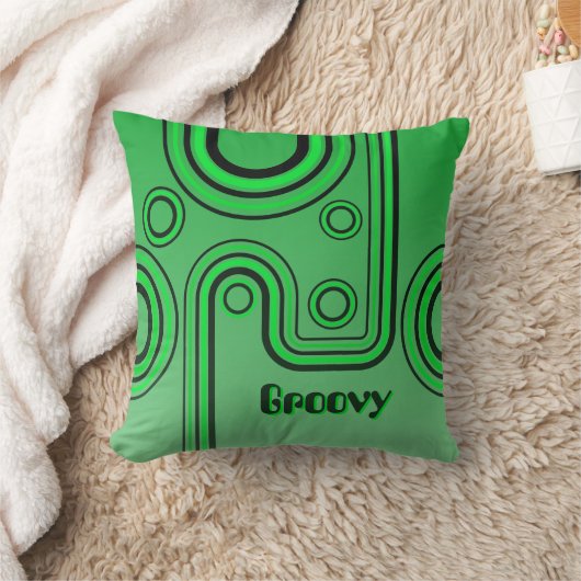 Groovy Retro 1960s Linear Design Groen en Zwart Kussen (Deken)