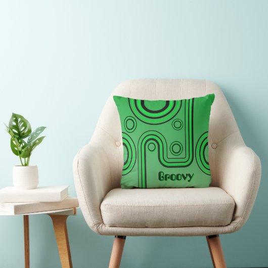 Groovy Retro 1960s Linear Design Groen en Zwart Kussen (Stoel)