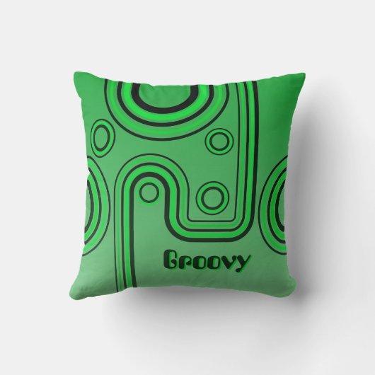 Groovy Retro 1960s Linear Design Groen en Zwart Kussen (Achterkant)