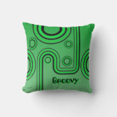 Groovy Retro 1960s Linear Design Groen en Zwart Kussen (Voorkant)