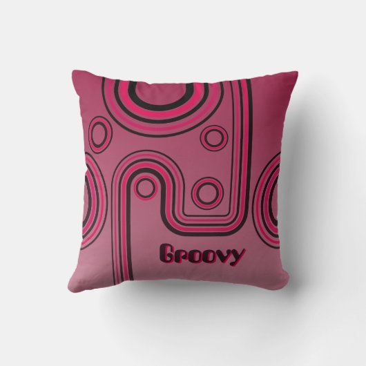 Groovy Retro 1960s Linear Design Roze en Zwart Kussen (Achterkant)