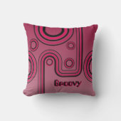 Groovy Retro 1960s Linear Design Roze en Zwart Kussen (Voorkant)