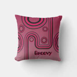 Groovy Retro 1960s Linear Design Roze en Zwart Kussen