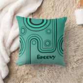 Groovy Retro 1960s Linear Design Turquoise Zwart Kussen (Deken)