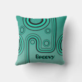 Groovy Retro 1960s Linear Design Turquoise Zwart Kussen (Achterkant)