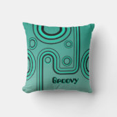Groovy Retro 1960s Linear Design Turquoise Zwart Kussen (Voorkant)