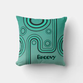 Groovy Retro 1960s Linear Design Turquoise Zwart Kussen