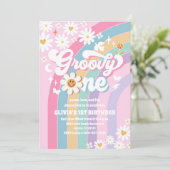 Groovy Retro 1e Verjaardagsuitnodiging Kaart (Staand voorkant)
